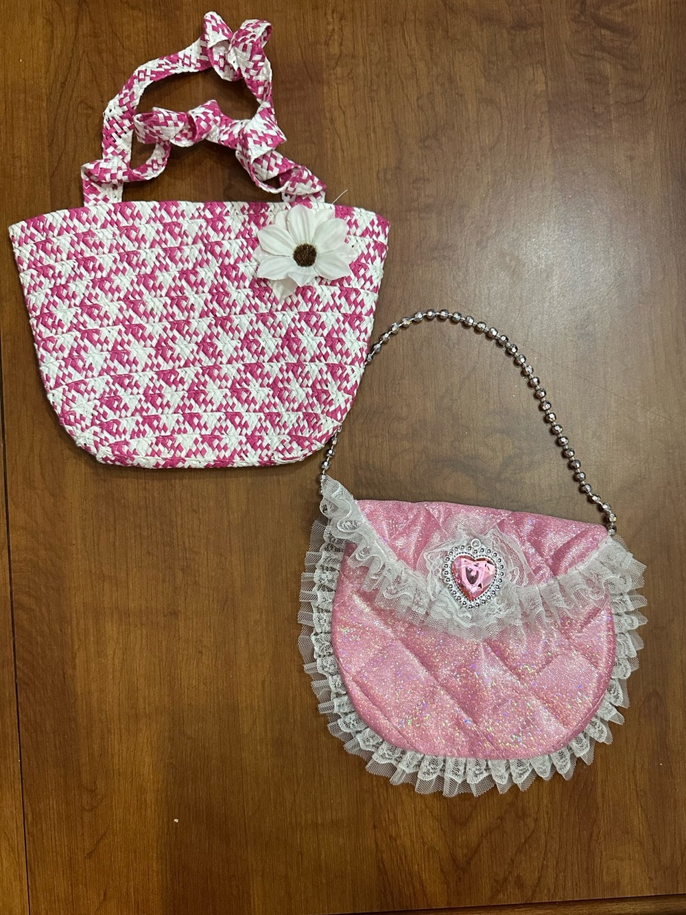 Pink Girls' Decorative Handbag Set - Flower Accent & Lace Purse